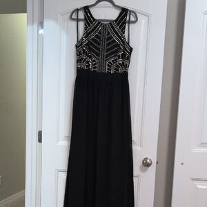 Gianni Bini Elegant Black Maxi Dress with Gold Accents